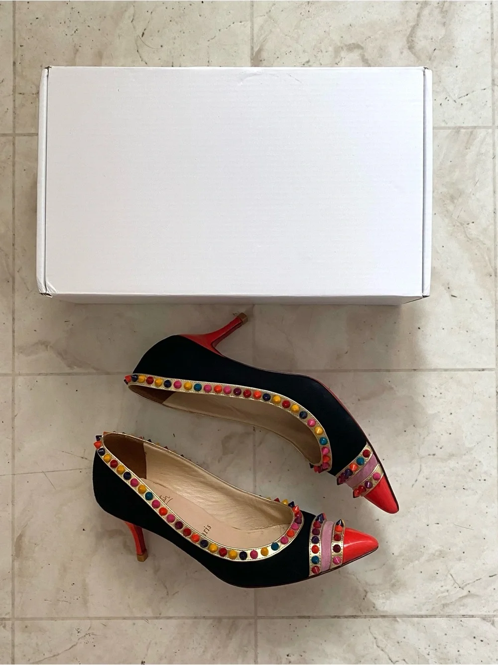 $1,095 Christian Louboutin Black Suede Leather Malabar Hill Spiked Pumps Heels 7
